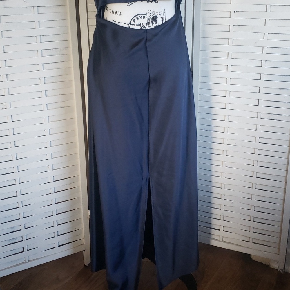 Jason Wu Elegant Navy Blue Satin Maxi Dress Size L - Picture 5 of 7